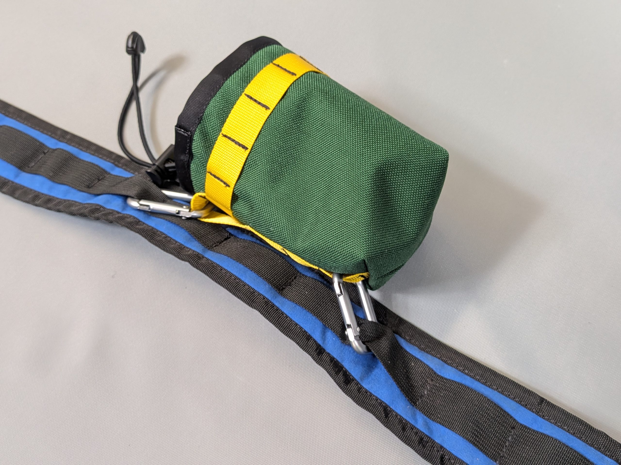 Snack Sack clipped to shoulder strap